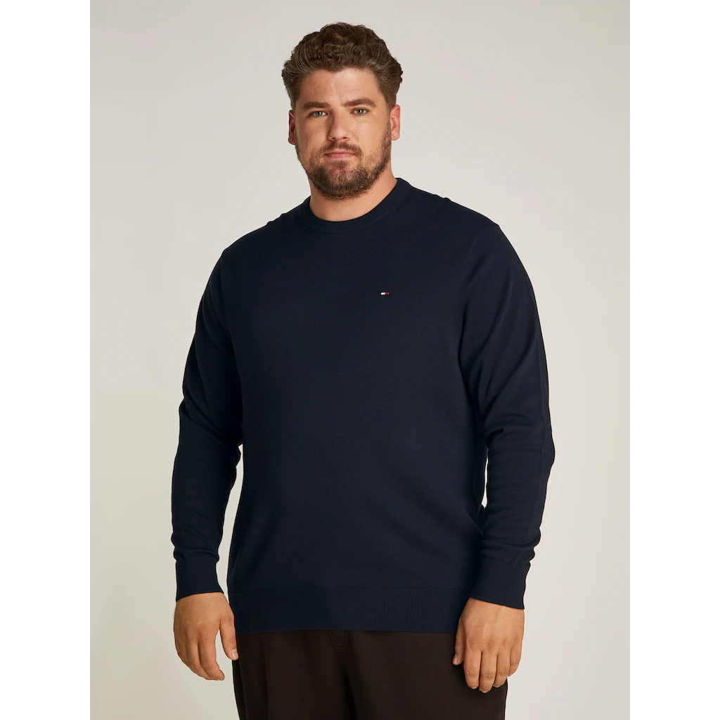 Tommy Hilfiger Big & Tall Rundhalspullover »BT-ESSENTIAL COTTON CREW NECK-B« in Großen Größen Logostickerei ▷ für