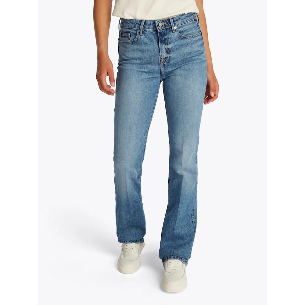 Tommy Hilfiger Bootcut-Jeans »Bootcut Regular Waist« mittlere normale Leibhöhe mit Bügelfalten mit Nieten