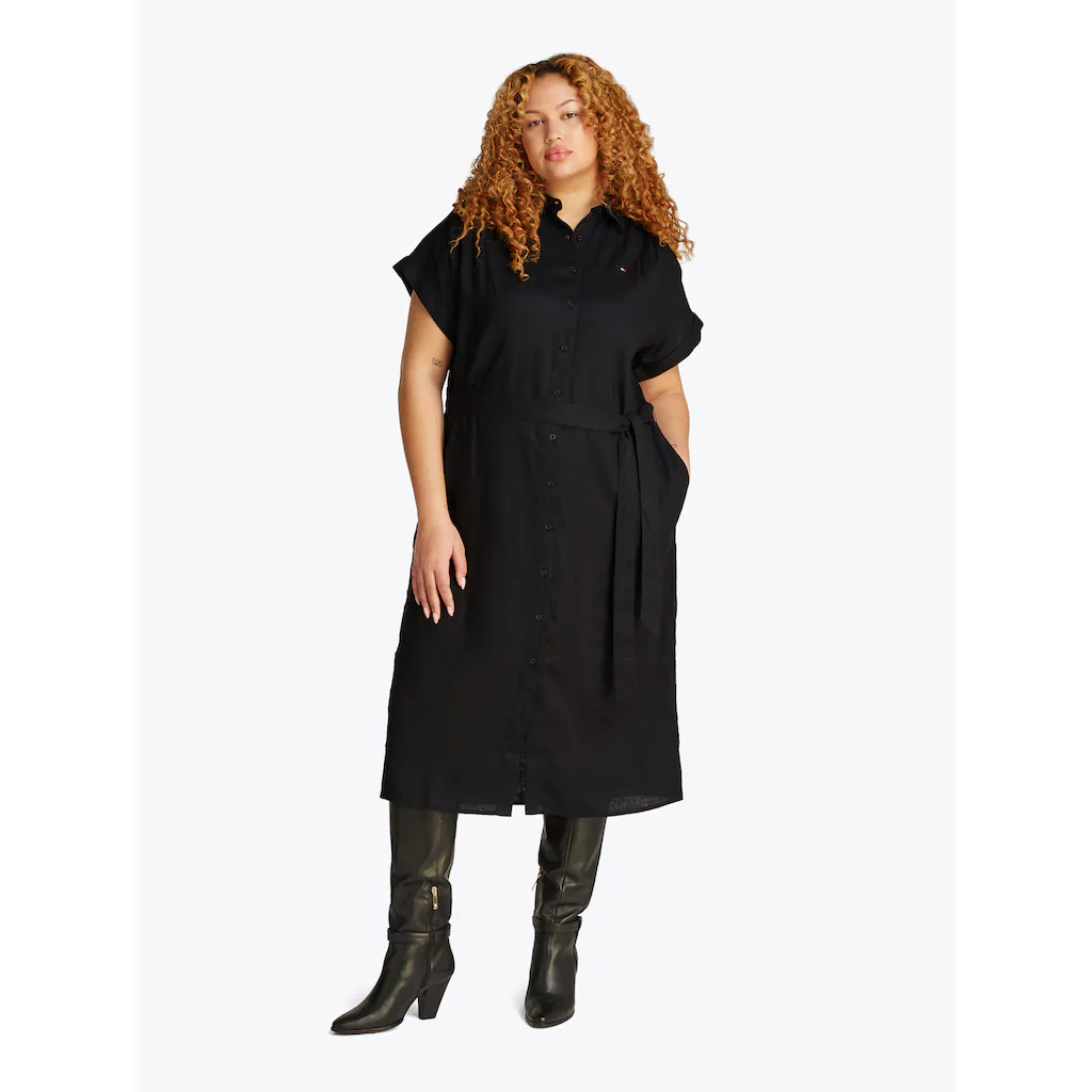 Tommy Hilfiger Curve Midikleid »CRV ESS LI BELTED S/S MIDI DRESS« in Großen Größen mit Gürtel Logostickerei