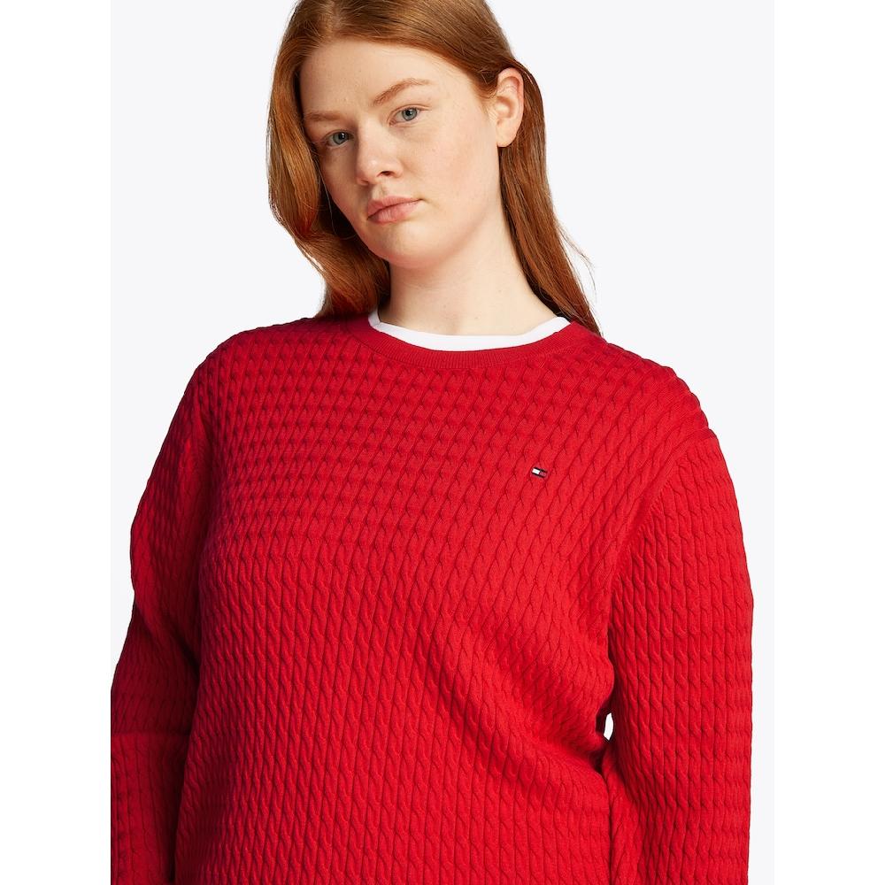 Tommy Hilfiger Curve Rundhalspullover »CRV CO CABLE C-NK LS SWEATER« In Großen Größen Zopfmuster Logostickerei
