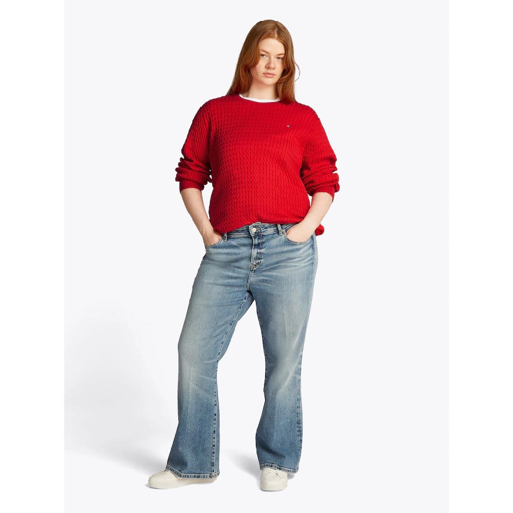 Tommy Hilfiger Curve Rundhalspullover »CRV CO CABLE C-NK LS SWEATER« In Großen Größen Zopfmuster Logostickerei