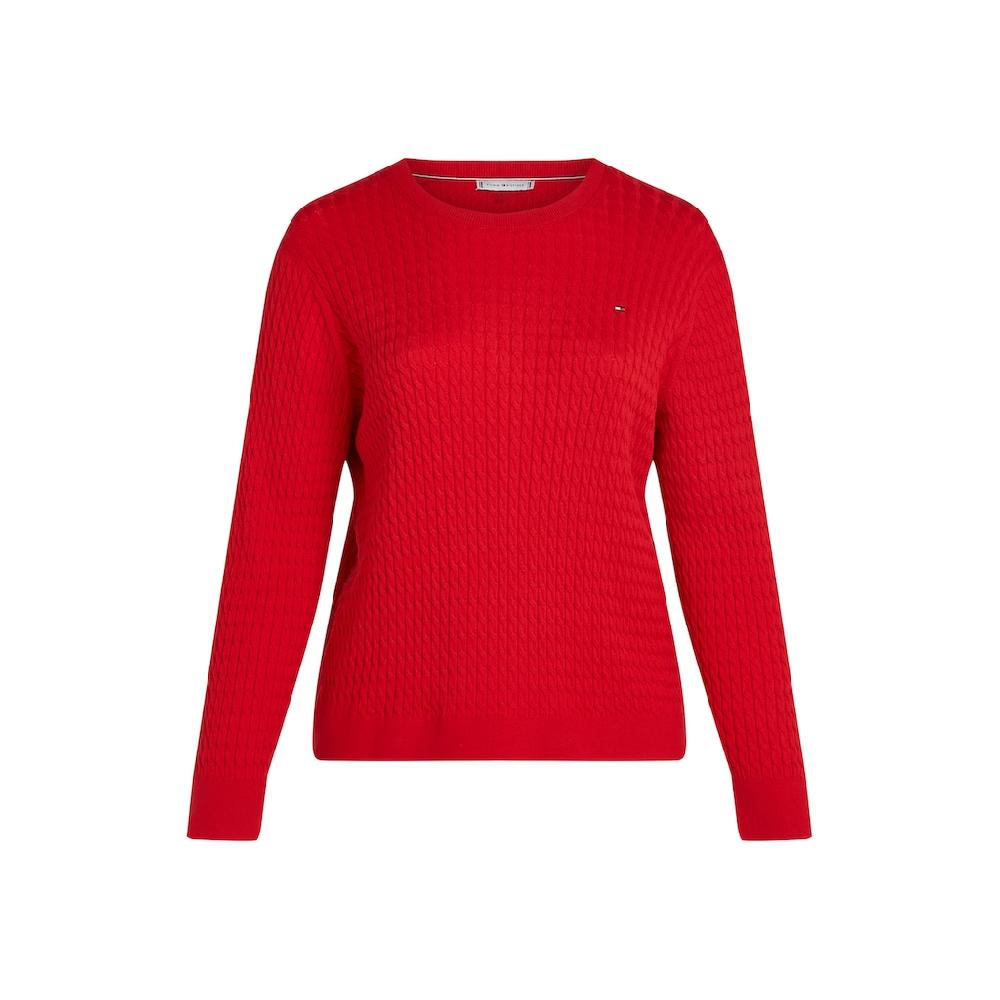 Tommy Hilfiger Curve Rundhalspullover »CRV CO CABLE C-NK LS SWEATER« In Großen Größen Zopfmuster Logostickerei