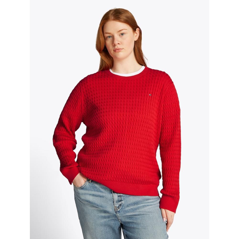 Tommy Hilfiger Curve Rundhalspullover »CRV CO CABLE C-NK LS SWEATER« in Großen Größen Zopfmuster Logostickerei