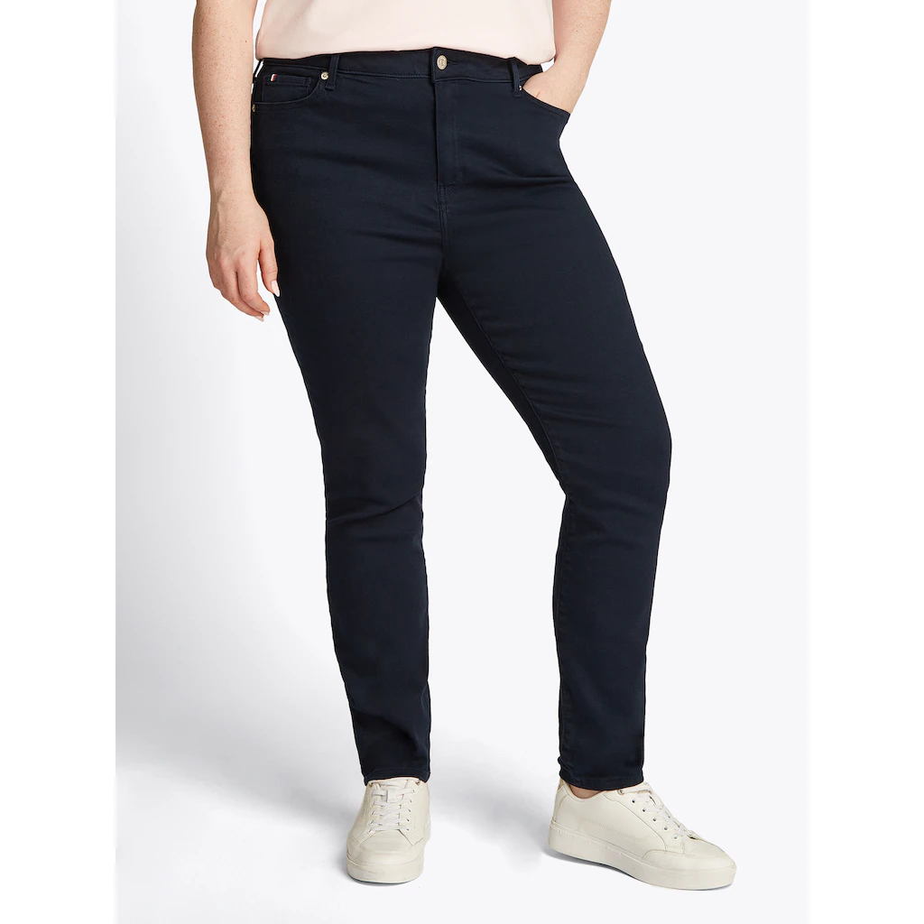 Tommy Hilfiger Curve Skinny-fit-Jeans »CRV HARLEM U SKINNY HW CLR« in Großen Größen Tommy Jeans Logo-Badge stoned wash Optik