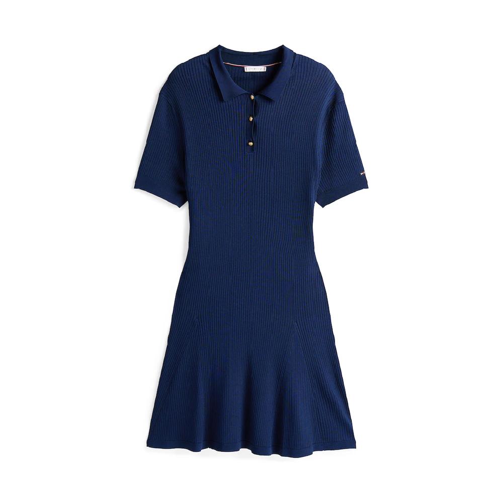 Tommy Hilfiger Curve Strickkleid »CRV RIB BTN F&F POLO SWT DRESS« In Großen Größen Polokragen Logostickerei