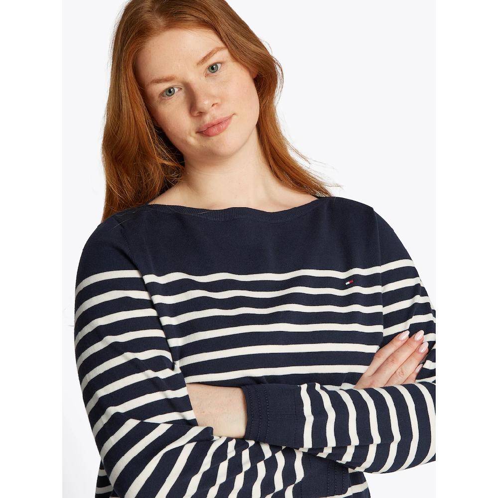 Tommy Hilfiger Curve Strickpullover »CRV CO JERSEY STITCH LS B-NK SWT« In Großen Größen Logostickerei