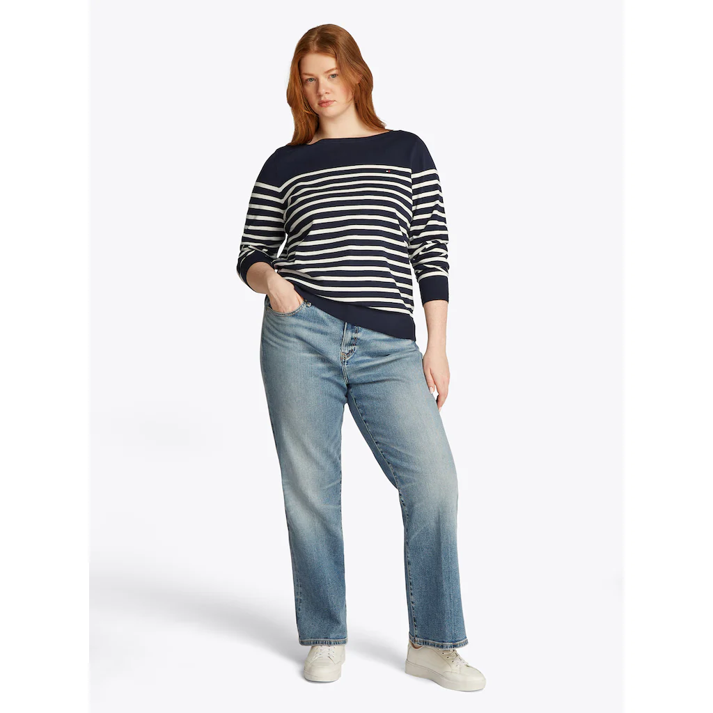 Tommy Hilfiger Curve Strickpullover »CRV CO JERSEY STITCH LS B-NK SWT« In Großen Größen Logostickerei