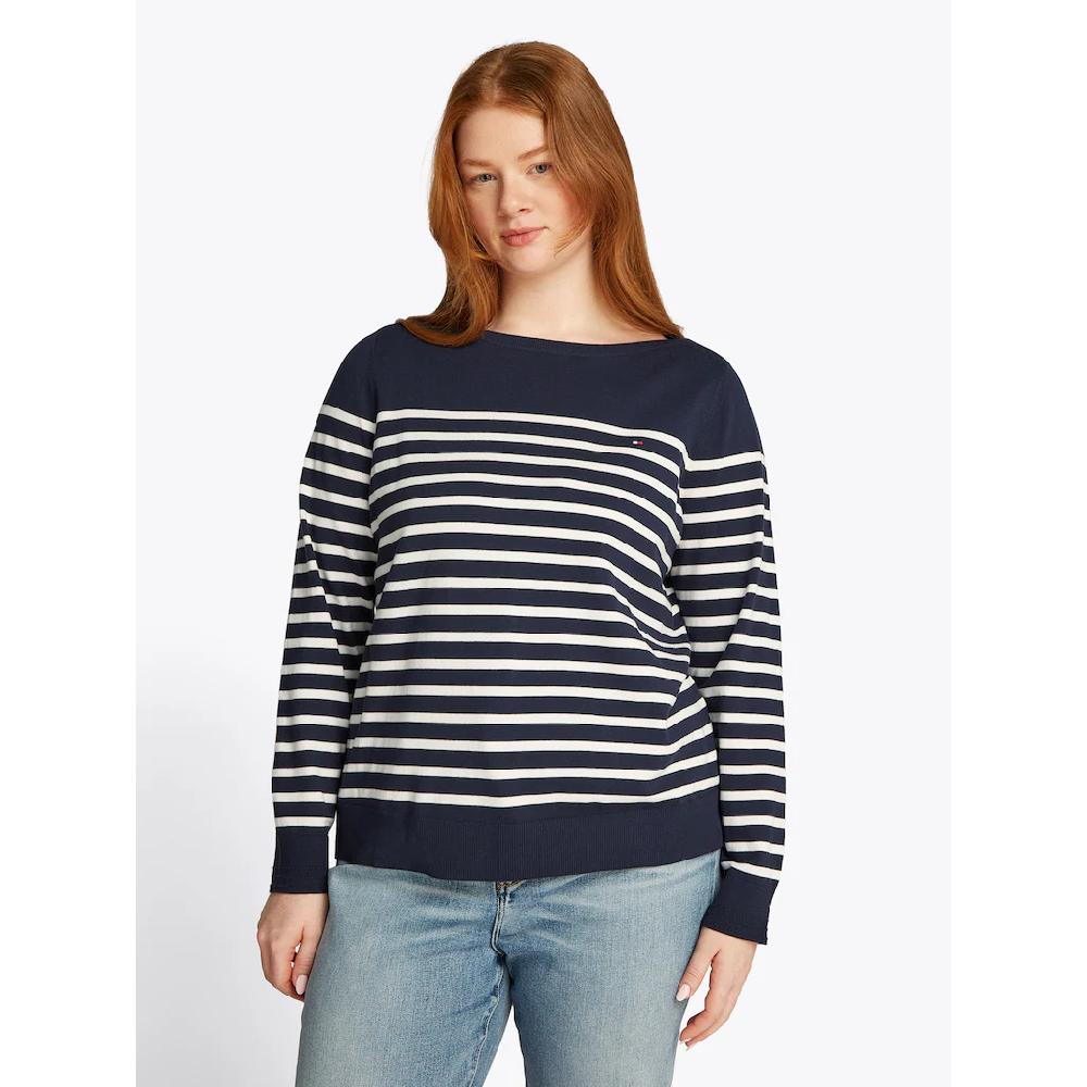 Tommy Hilfiger Curve Strickpullover »CRV CO JERSEY STITCH LS B-NK SWT« in Großen Größen Logostickerei
