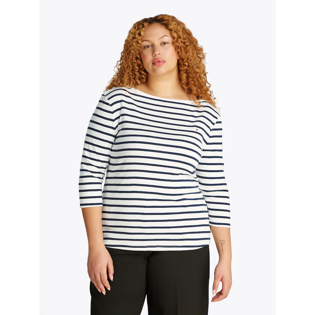 Tommy Hilfiger Curve T-Shirt »CRV SLIM CODY BOAT-NK 3/4SLV« in Großen Größen 3/4 Ärmel Logostickerei