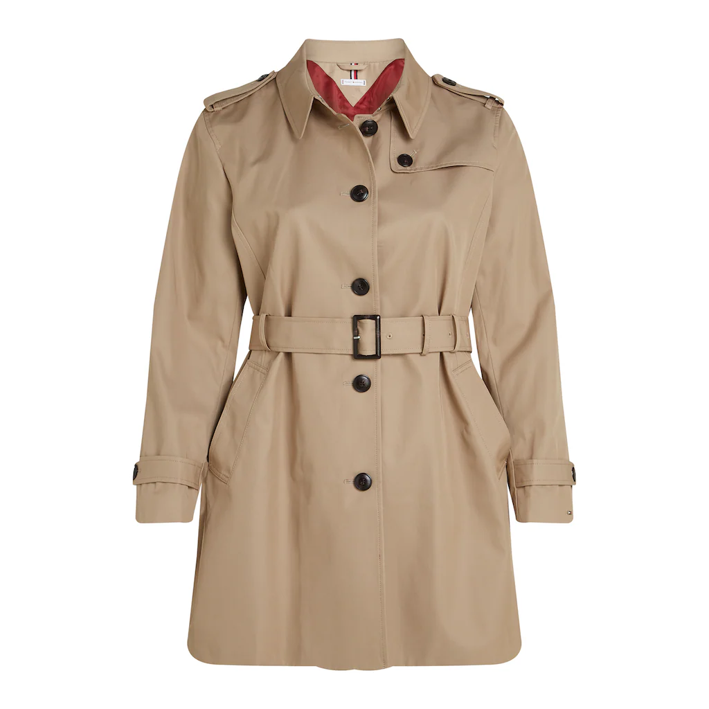 Tommy Hilfiger Curve Trenchcoat »CRV HERITAGE SB TRENCH« In Großen Größen Logostickerei Am Ärmel Typischen Trenchdetails