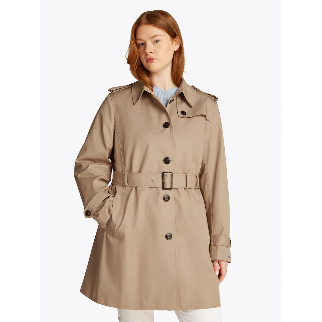 Tommy Hilfiger Curve Trenchcoat »CRV HERITAGE SB TRENCH« in Großen Größen Logostickerei am Ärmel typischen Trenchdetails