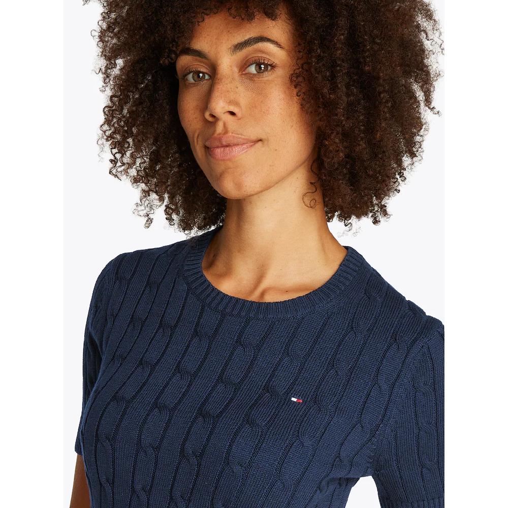 Tommy Hilfiger Kurzarmpullover »1985 CO MINI CABLE C-NK SS SWT« In Tollem Strickmuster