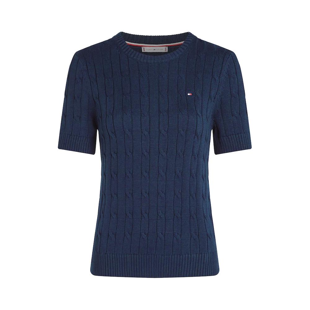 Tommy Hilfiger Kurzarmpullover »1985 CO MINI CABLE C-NK SS SWT« In Tollem Strickmuster