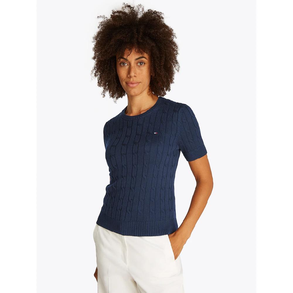 Tommy Hilfiger Kurzarmpullover »1985 CO MINI CABLE C-NK SS SWT« in tollem Strickmuster