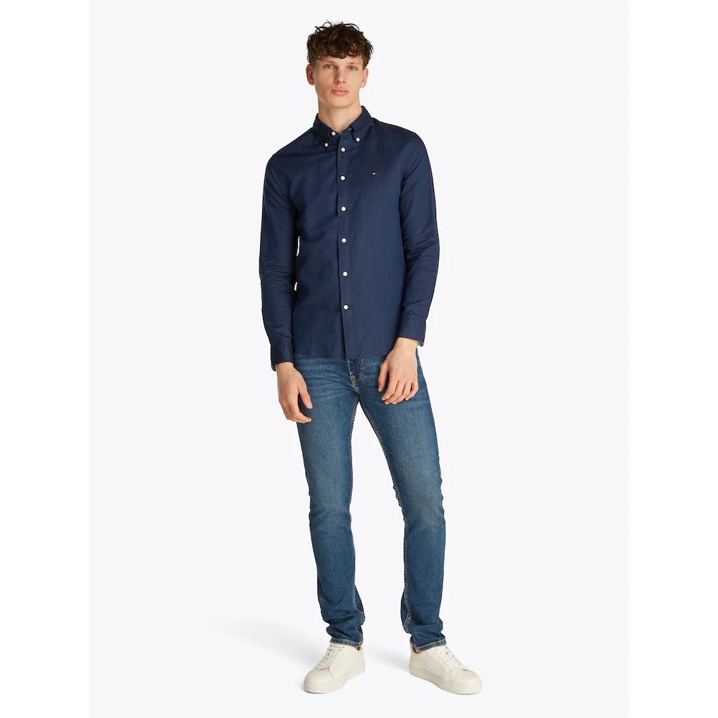 Tommy Hilfiger Langarmhemd »LINEN BLEND SOLID RF SHIRT« Mit Button-down-Kragen