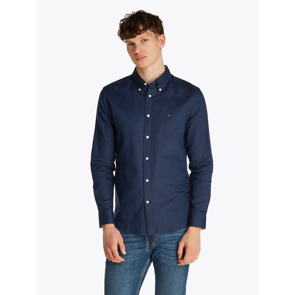 Tommy Hilfiger Langarmhemd »LINEN BLEND SOLID RF SHIRT« mit Button-down-Kragen
