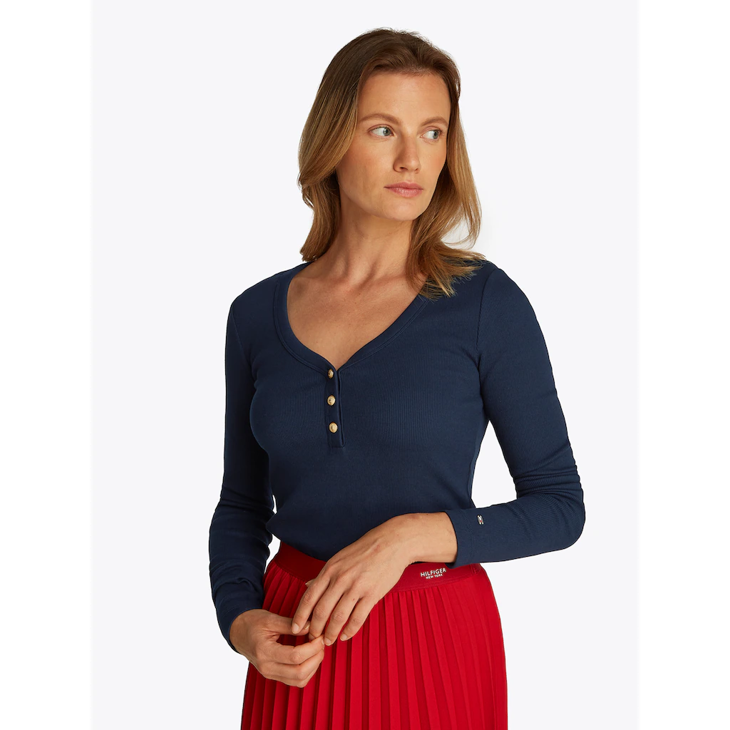 Tommy Hilfiger Langarmshirt »SLIM HENLEY GB SCOOP-NK LS« Mit Rippenstruktur Mit Metalllabel