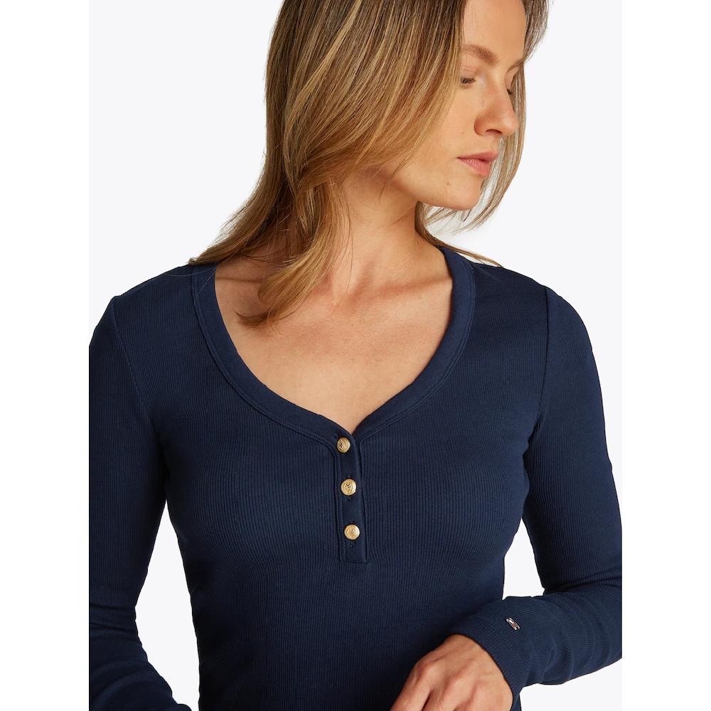 Tommy Hilfiger Langarmshirt »SLIM HENLEY GB SCOOP-NK LS« Mit Rippenstruktur Mit Metalllabel