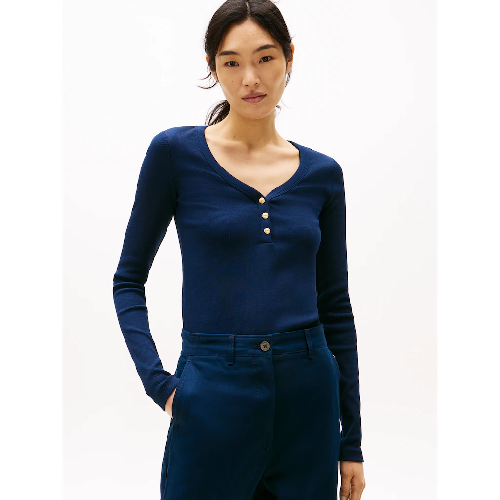 Tommy Hilfiger Langarmshirt »SLIM HENLEY GB SCOOP-NK LS« mit Rippenstruktur mit Metalllabel