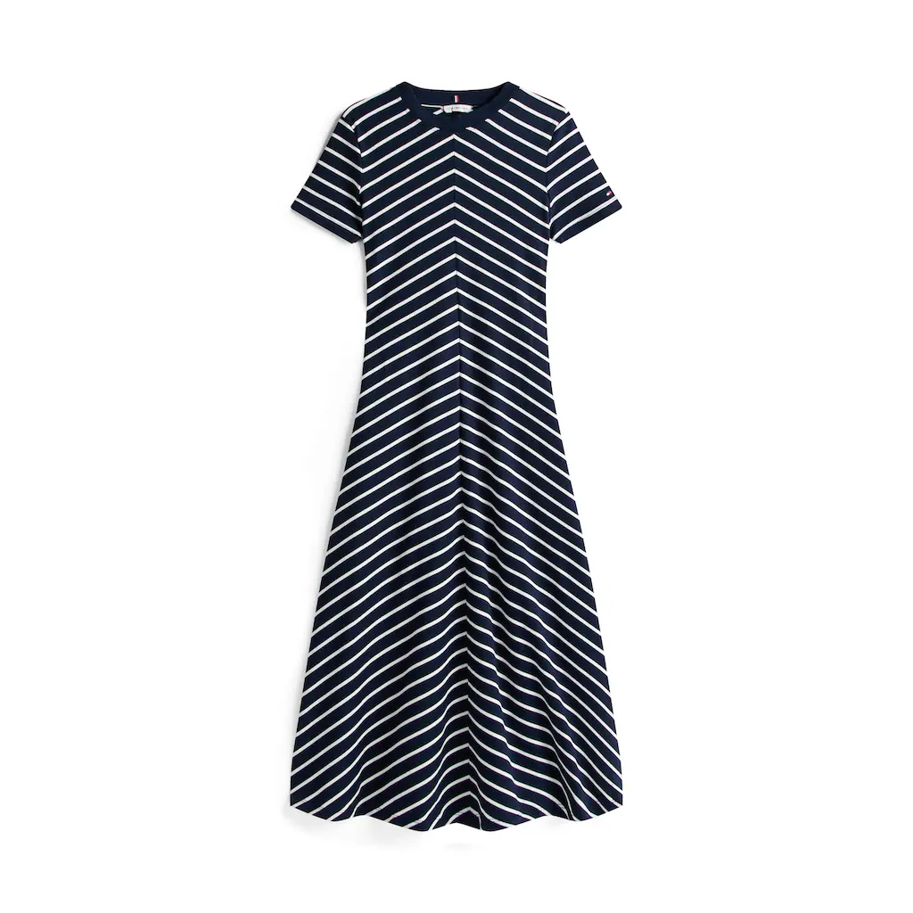 Tommy Hilfiger Midikleid »MODERN F&F MIDI DRESS« Mit Logostickerei Mit Teilungsnähten