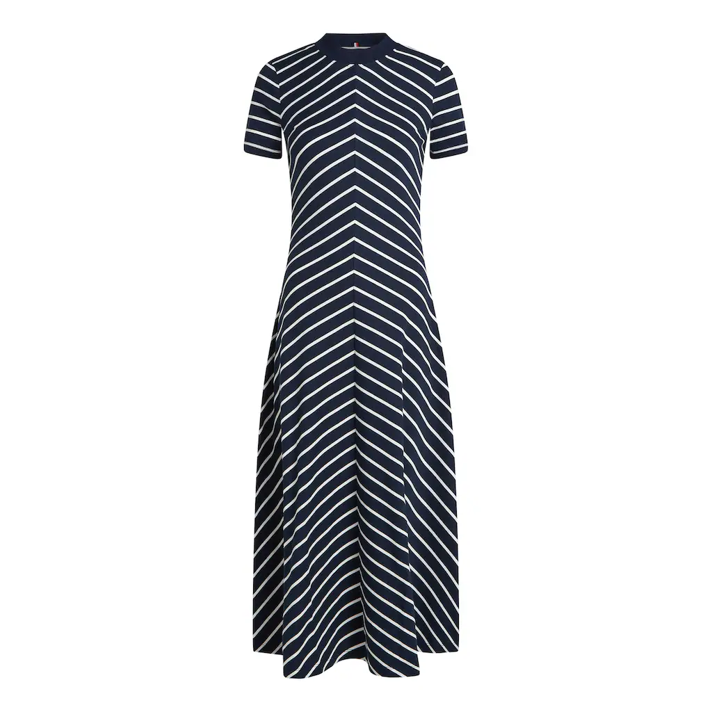 Tommy Hilfiger Midikleid »MODERN F&F MIDI DRESS« Mit Logostickerei Mit Teilungsnähten