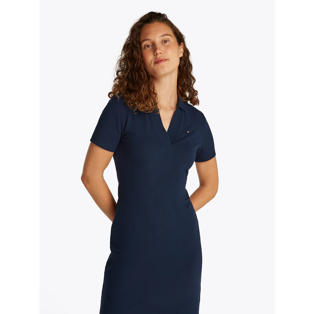 Tommy Hilfiger Polokleid »SLIM OPEN NK POLO DRESS SS« Mit Gestickter Tommy Hilfiger Flagge