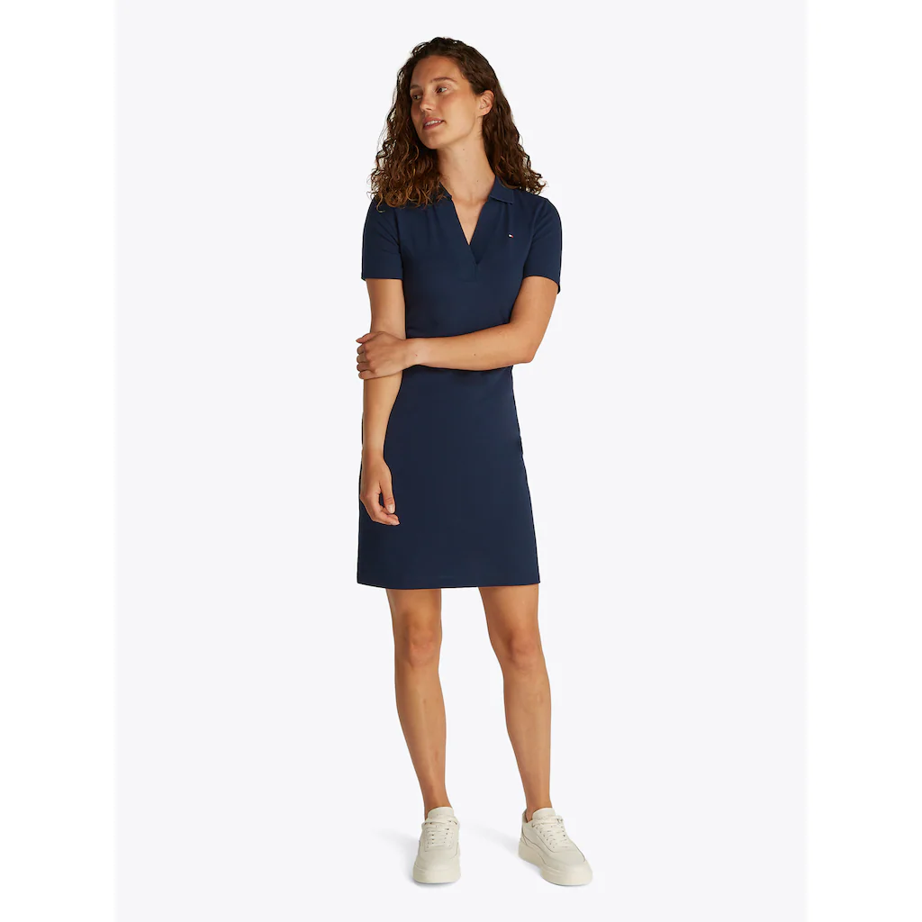 Tommy Hilfiger Polokleid »SLIM OPEN NK POLO DRESS SS« mit gestickter Tommy Hilfiger Flagge
