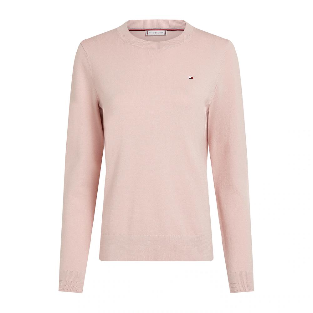 Tommy Hilfiger Rundhalspullover »CO JERSEY STITCH LS C-NK SWT« mit Logostickerei