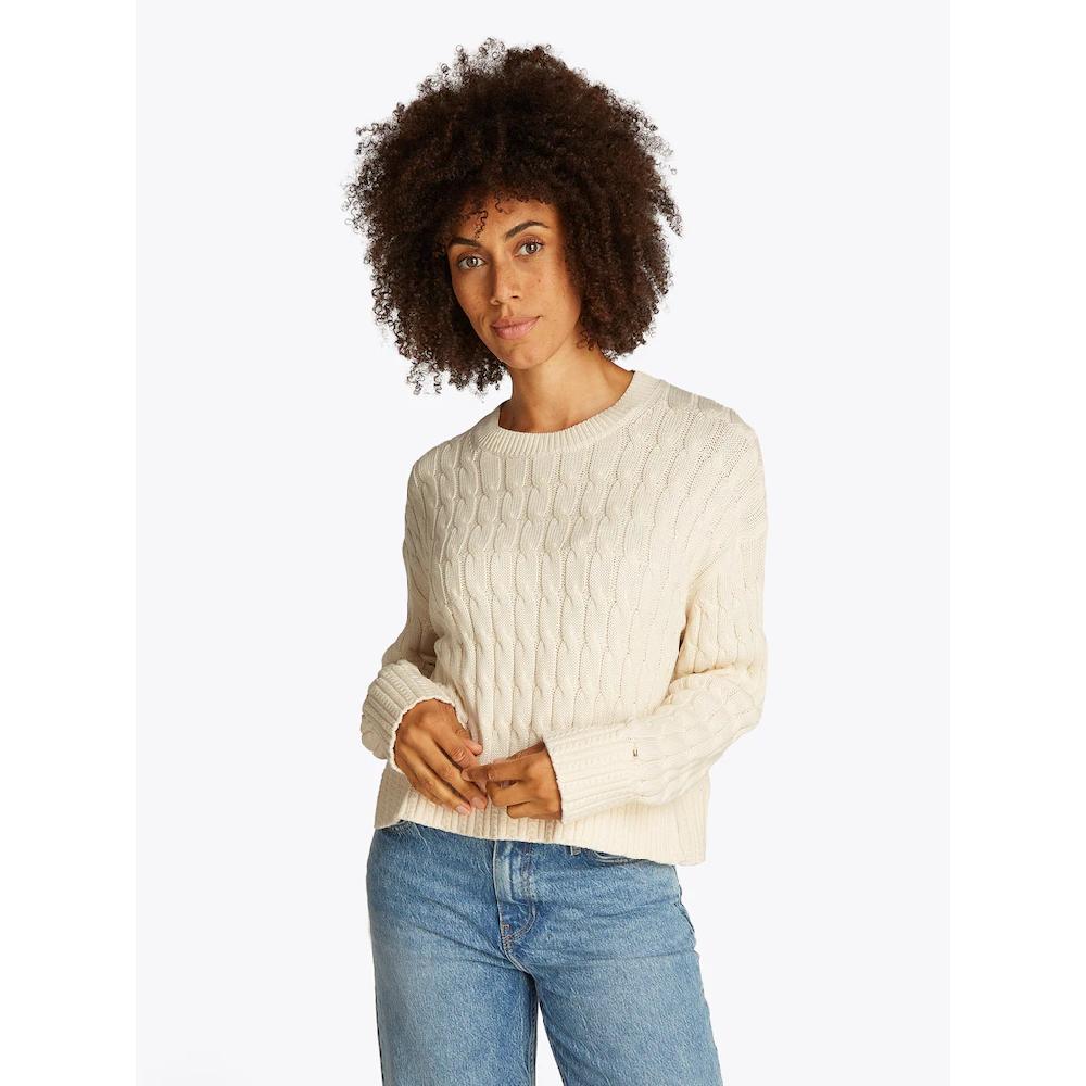 Tommy Hilfiger Rundhalspullover »SOFT CO CABLE C-NK LS SWT« mit Zopfmuster