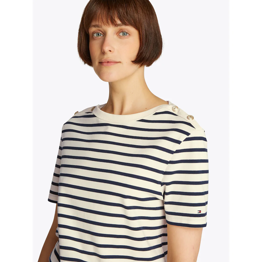 Tommy Hilfiger Rundhalsshirt »REG STRIPE GOLD BTN C-NK SS« Mit Goldfarbenem Knopf