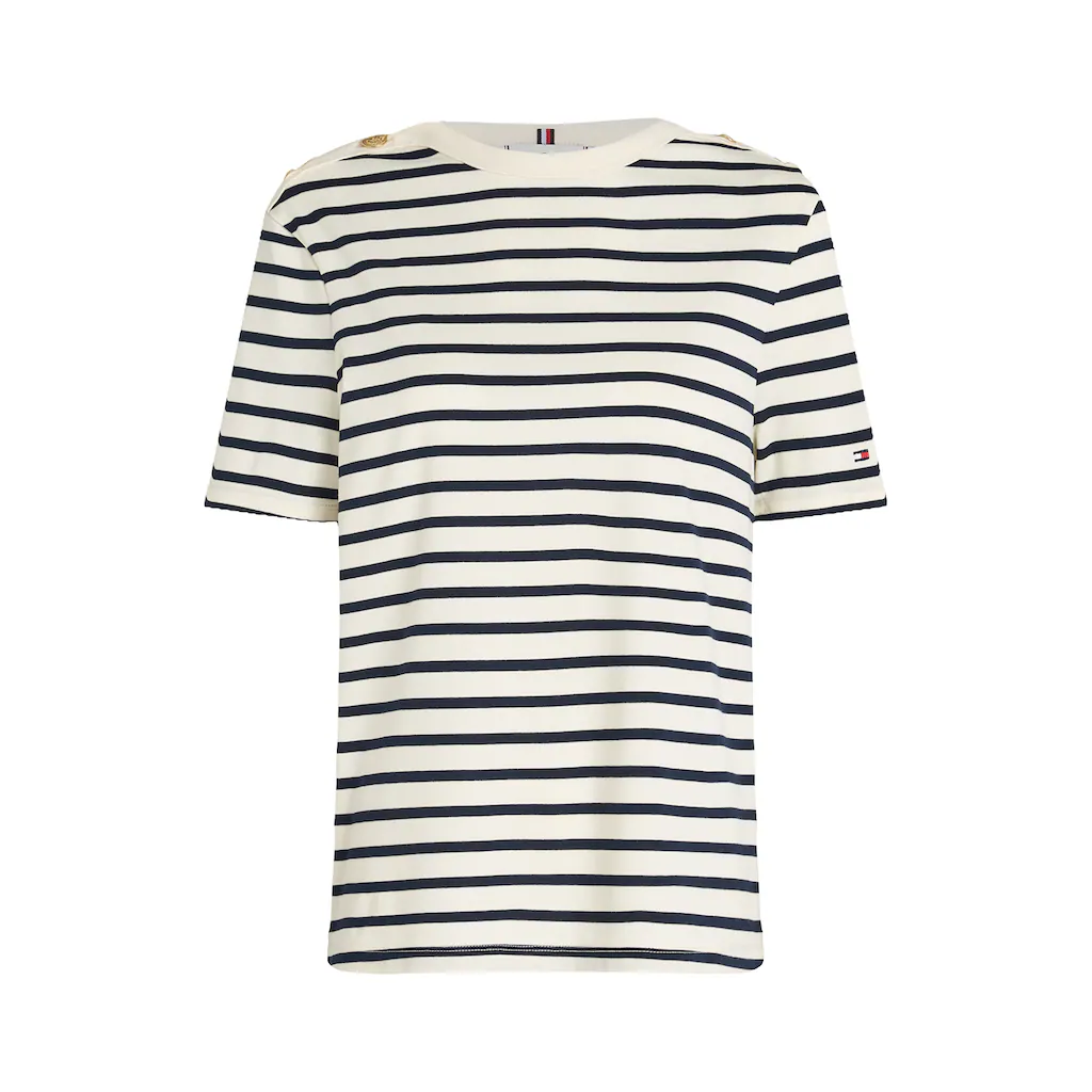 Tommy Hilfiger Rundhalsshirt »REG STRIPE GOLD BTN C-NK SS« Mit Goldfarbenem Knopf