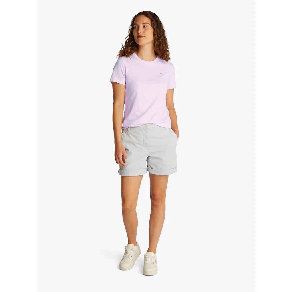 Tommy Hilfiger Rundhalsshirt »SLUB REG C-NK SS« Mit Flammgarn-Struktur Mit Logostickerei