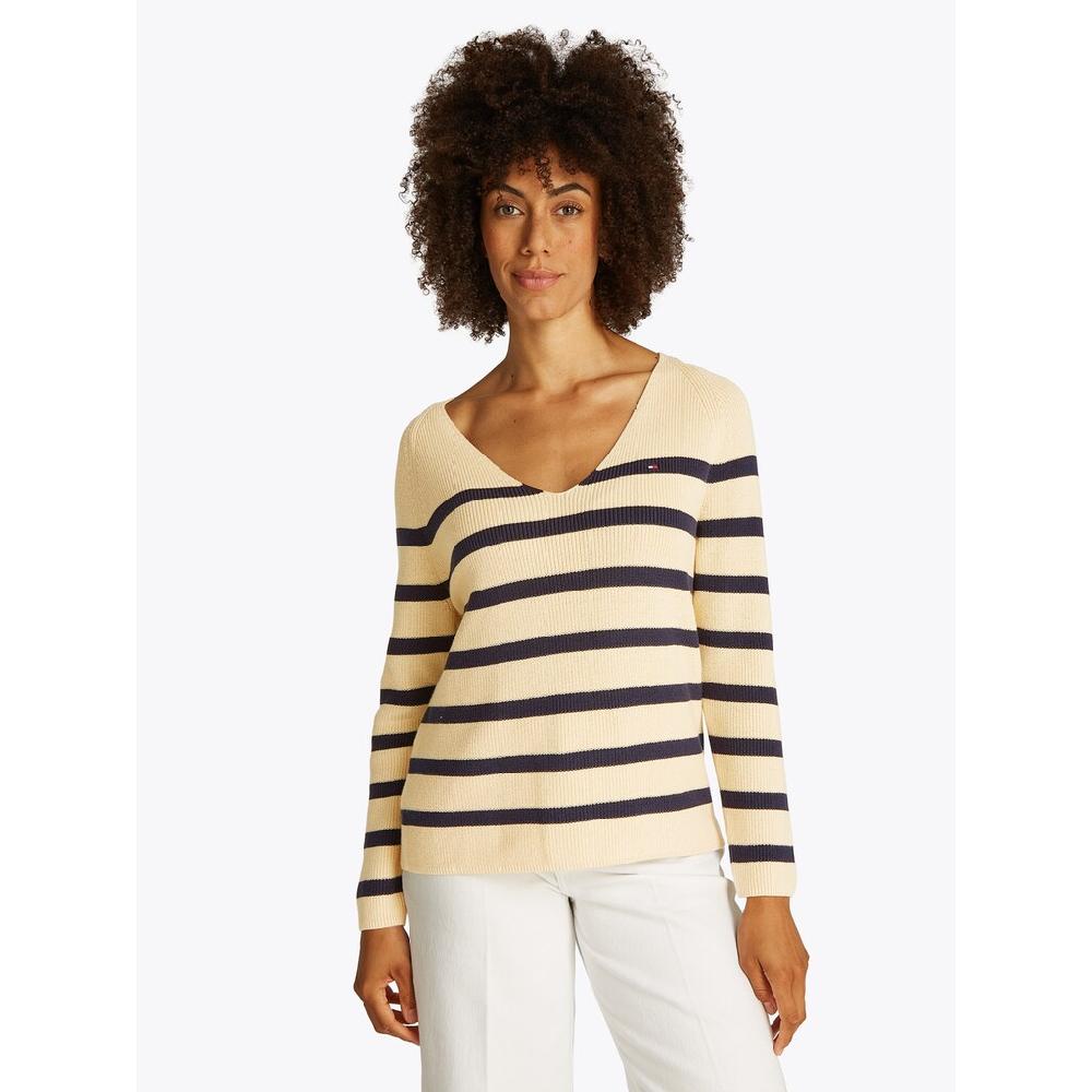 Tommy Hilfiger Strickpullover »CO CARDI STITCH V-NK LS« mit Logostickerei