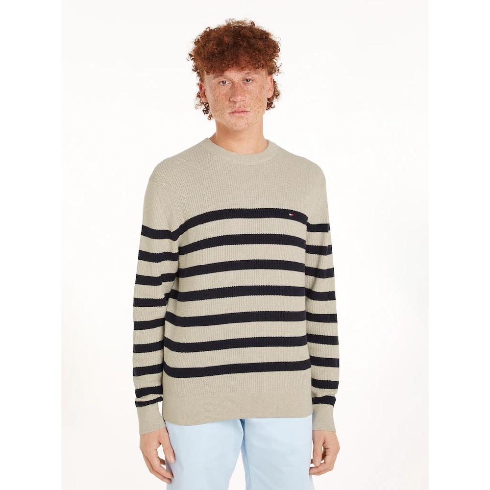 Tommy Hilfiger Strickpullover »STRUCTURE CREW NK« mit kontrastfarbenen Streifen ▷ kaufen