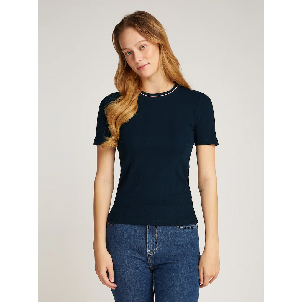 Tommy Hilfiger T-Shirt »RWB SLIM TEE SS C-NK« mit Kontrast-Details Struktur