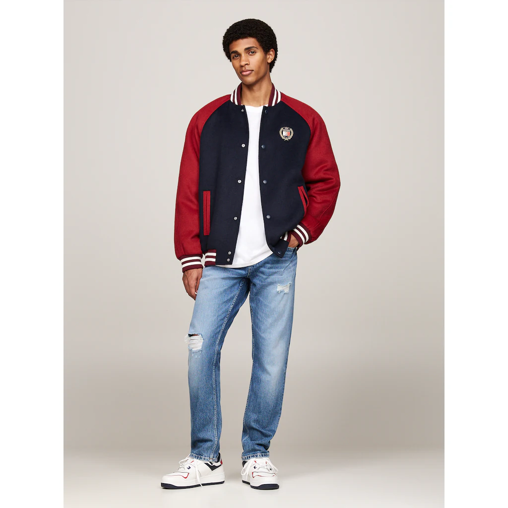 Tommy Jeans Bomberjacke »TJM WOOL BLEND CREST BOMBER« Color Block-Design Tommy Jeans-Wappen-Stickerei Auf Brust ▷ Bestellen