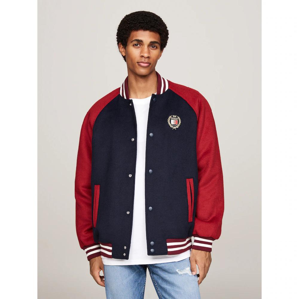 Tommy Jeans Bomberjacke »TJM WOOL BLEND CREST BOMBER« Color Block-Design Tommy Jeans-Wappen-Stickerei auf Brust ▷ bestellen