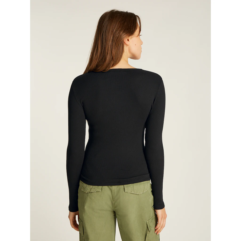 Tommy Jeans Curve Langarmshirt »TJW SLIM BUTTON RIB« In Großen Größen Rippoptik Mit Loogstickerei