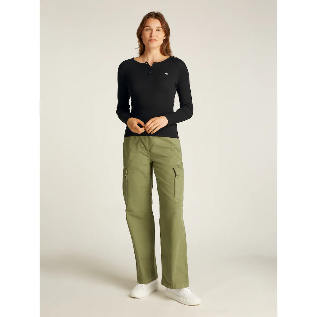 Tommy Jeans Curve Langarmshirt »TJW SLIM BUTTON RIB« In Großen Größen Rippoptik Mit Loogstickerei