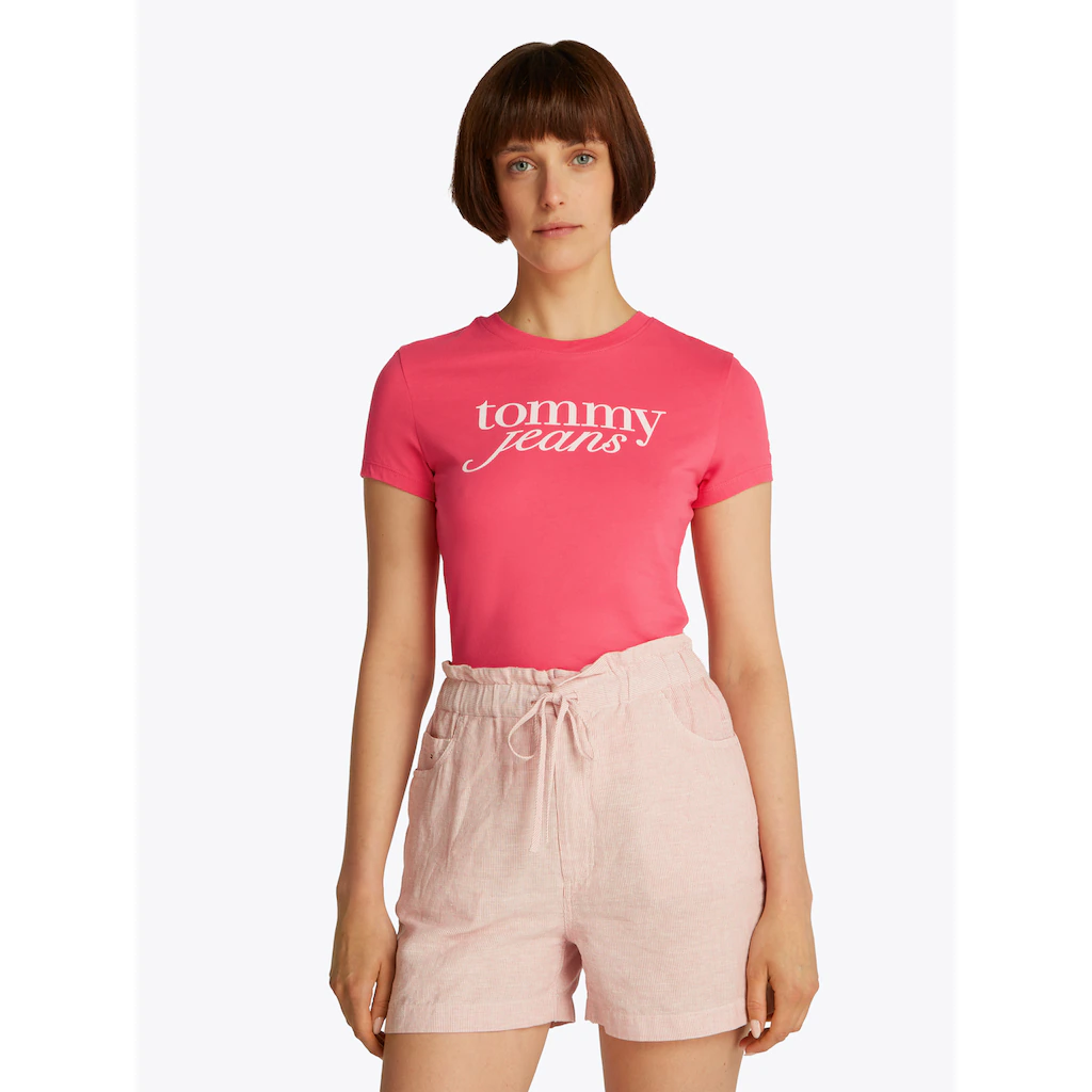Tommy Jeans Curve Rundhalsshirt »Shirt TJW SLIM ESSENTIAL« in Großen Größen Logo-Print auf Brusthöhe mit Logostickerei