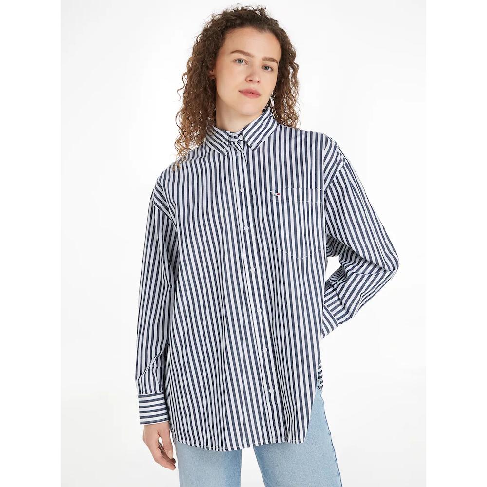 Tommy Jeans Hemdbluse »TJW OVS PINSTRIPE SHIRT« in modischem Nadelstreifen