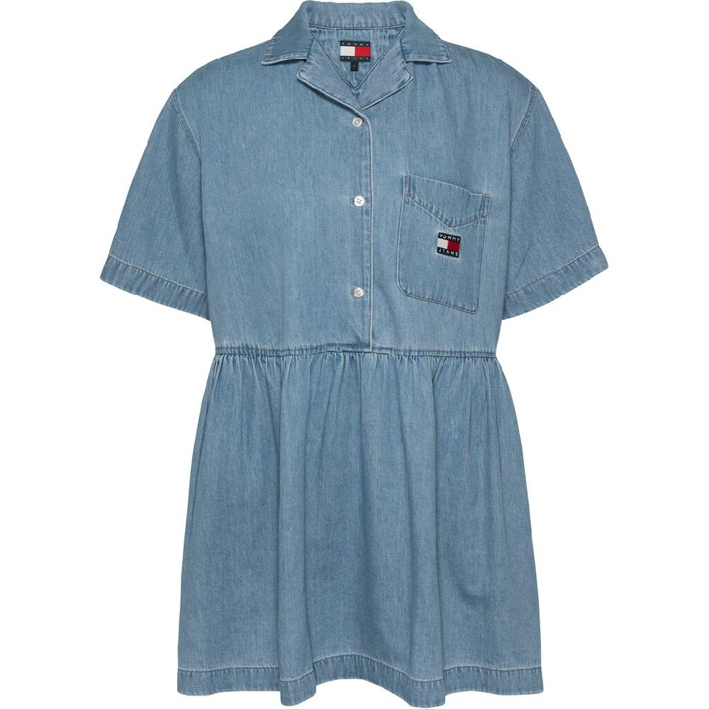 Tommy Jeans Jeanskleid »TJW LT DENIM DRESS EXT« In Mini-Länge Mit Logostickerei In Blauer Waschung