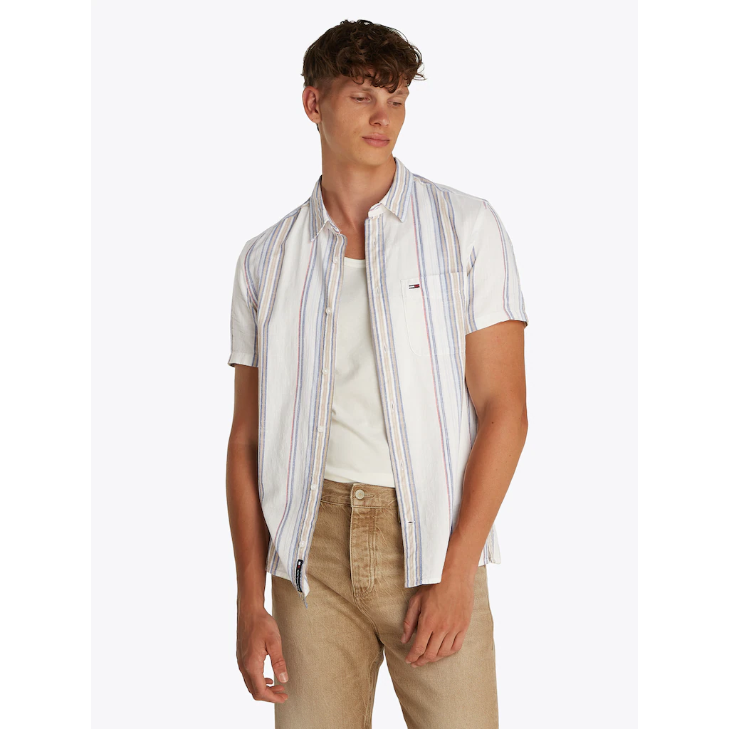 Tommy Jeans Kurzarmhemd »TJM REG SLUB STRIPE SS SHIRT EXT« modische mehrfarbig gestreift ▷ kaufen
