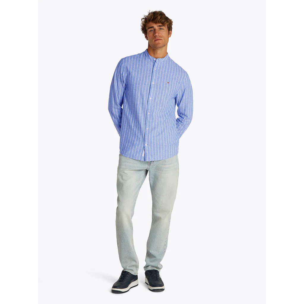 Tommy Jeans Langarmhemd »TJM LINEN MIX BND STP SHRT EXT« Mit Rundhalsausschnitt ▷ Für
