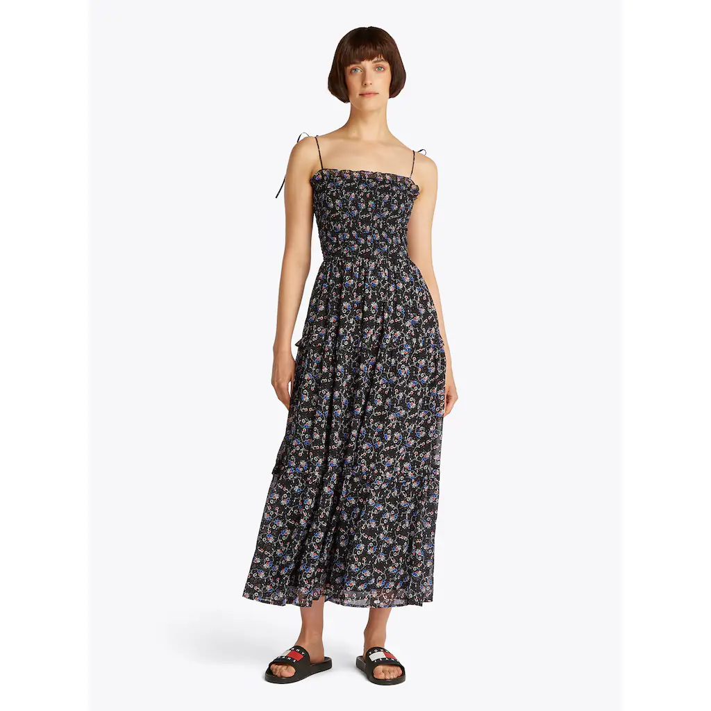 Tommy Jeans Maxikleid »TJW AOP CHIFFON MAXI DRESS EXT« mit Allover-Print Rüschen