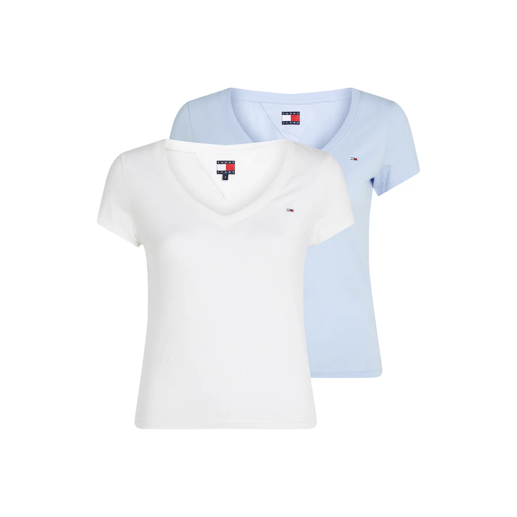 Tommy Jeans T-Shirt »TJW 2PACK V-NECK TEE« (Packung 2 tlg. 2-er Pack) mit Logostickerei