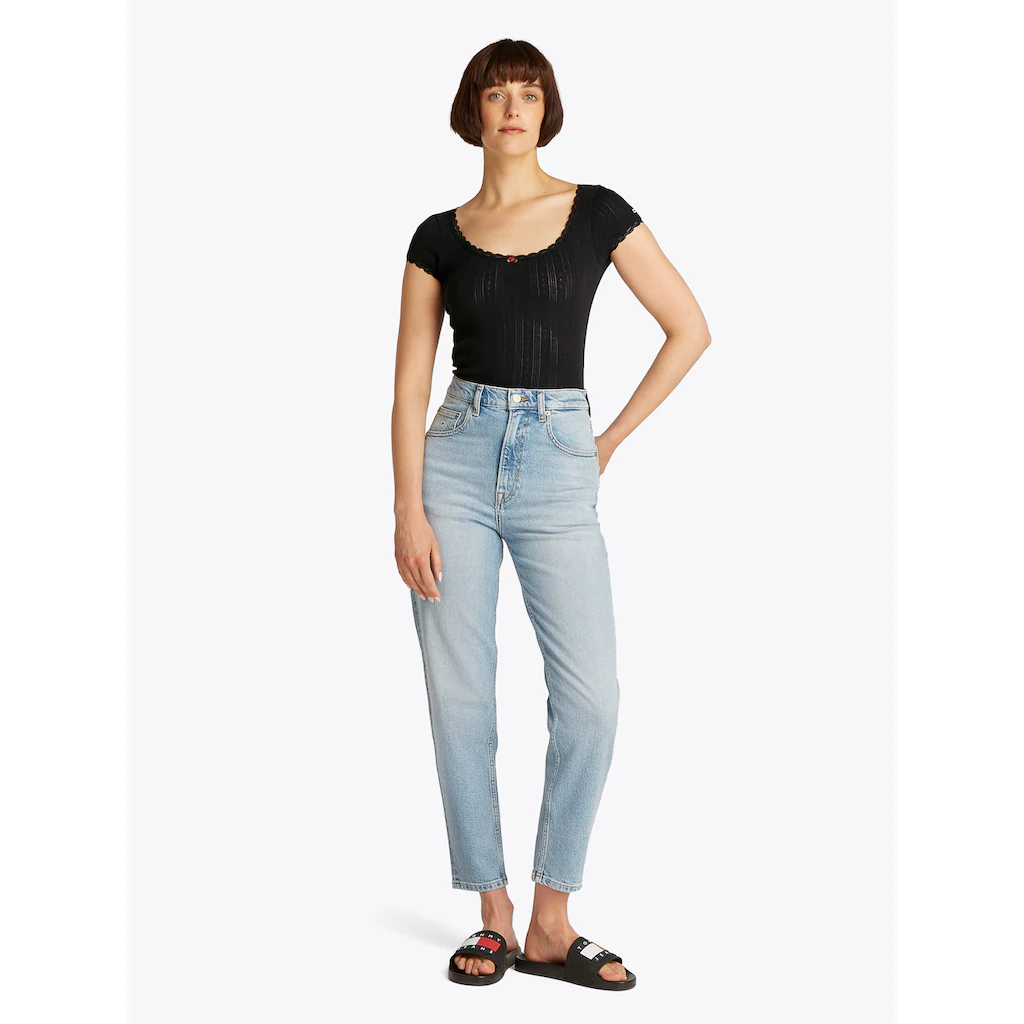 Tommy Jeans T-Shirt »TJW SLIM SH POINTELLE SS TEE EXT« Mit Spitze Mit Lochmuster
