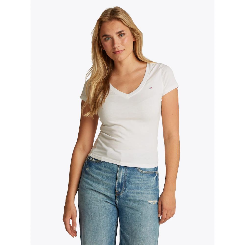 Tommy Jeans T-Shirt »TJW SLIM V-NECK TEE« mit Logo-Stickerei
