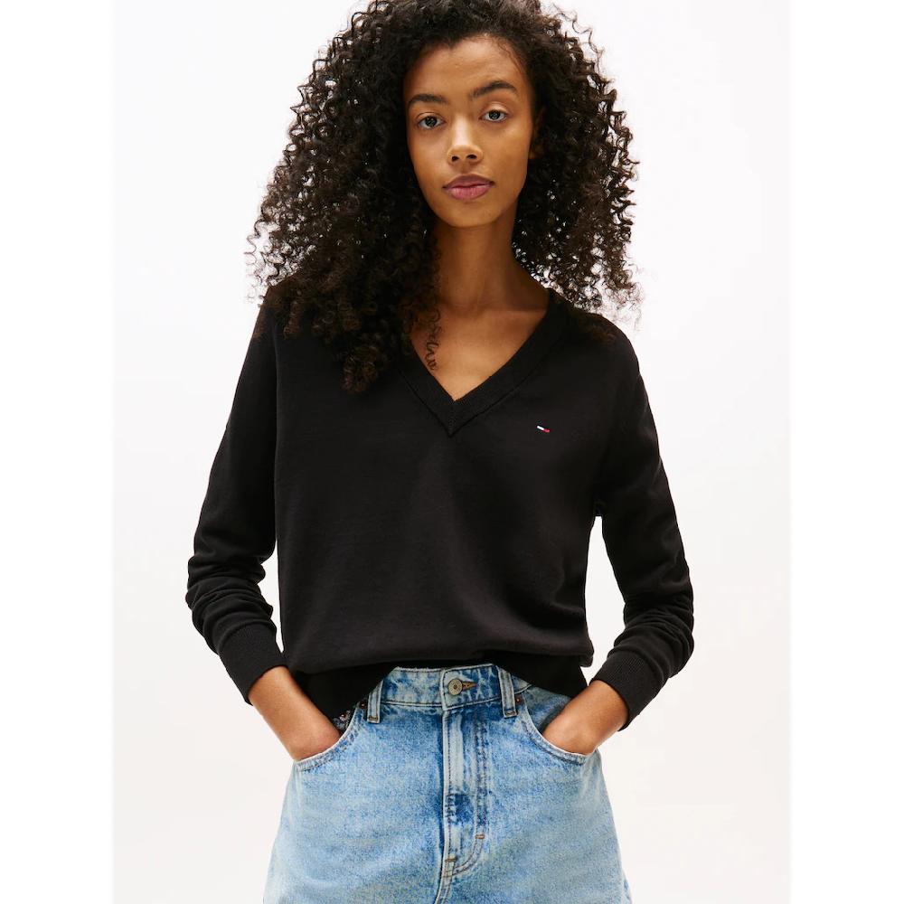 Tommy Jeans V-Ausschnitt-Pullover »TJW ESSENTIAL VNECK SWEATER EXT« Mit Logostickerei