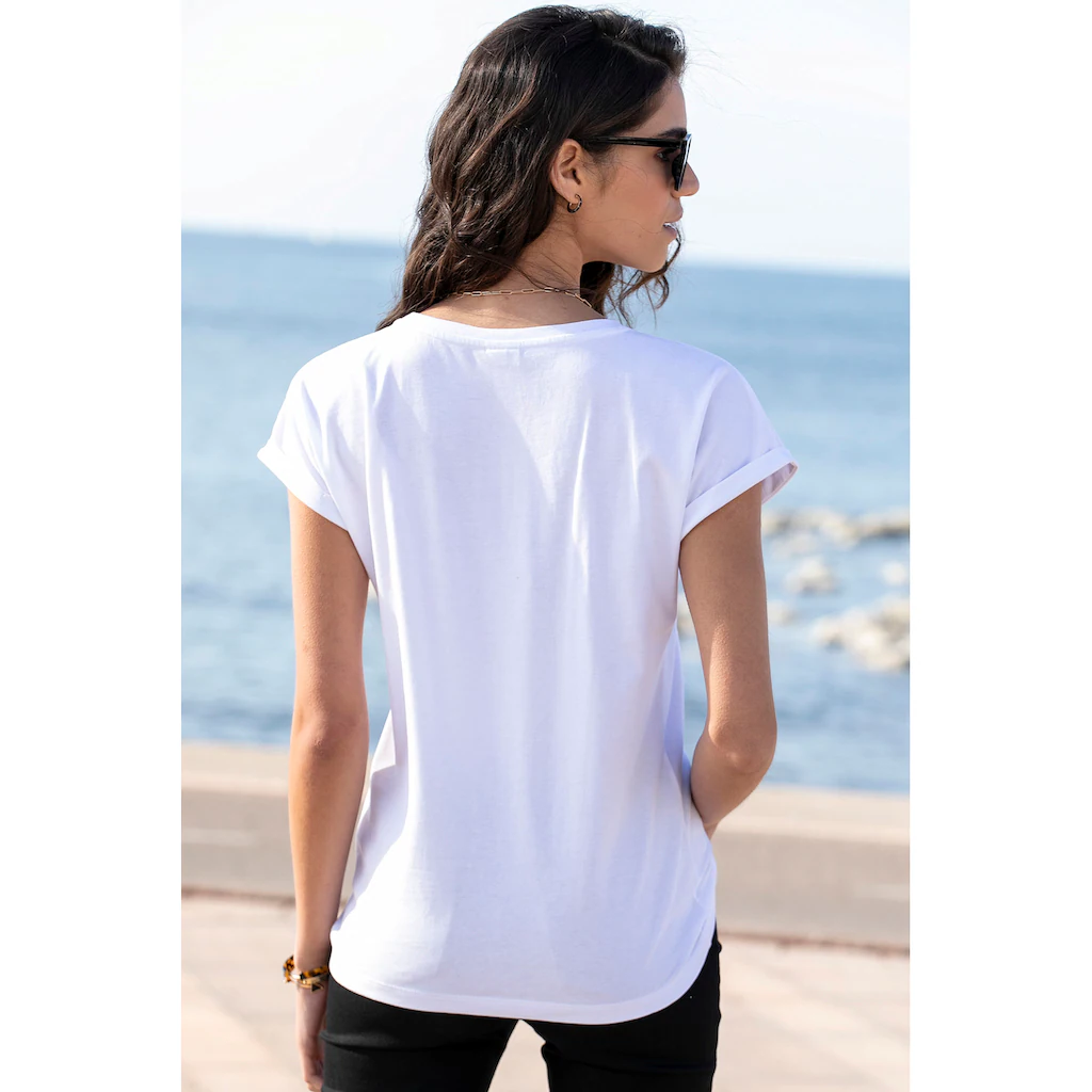 Venice Beach Kurzarmshirt Mit Frontprint T-Shirt Aus Baumwolle Lockere Passform